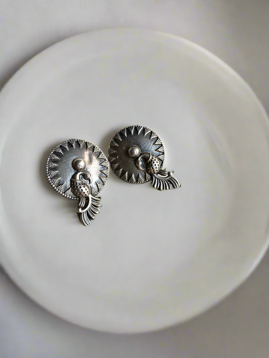 Prisha Silver Oxidised Stud Earrings