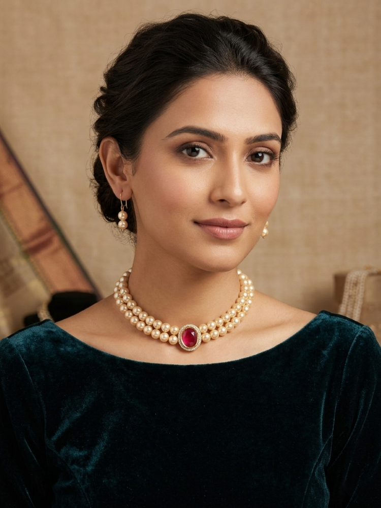 Ira Pearl Kundan Necklace Set