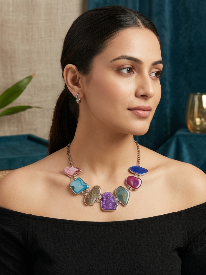Multi-Color Polished Geode Necklace