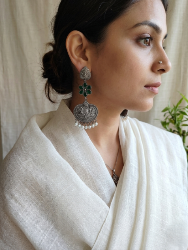 Gulnaz Oxidised Floral Drop Earrings