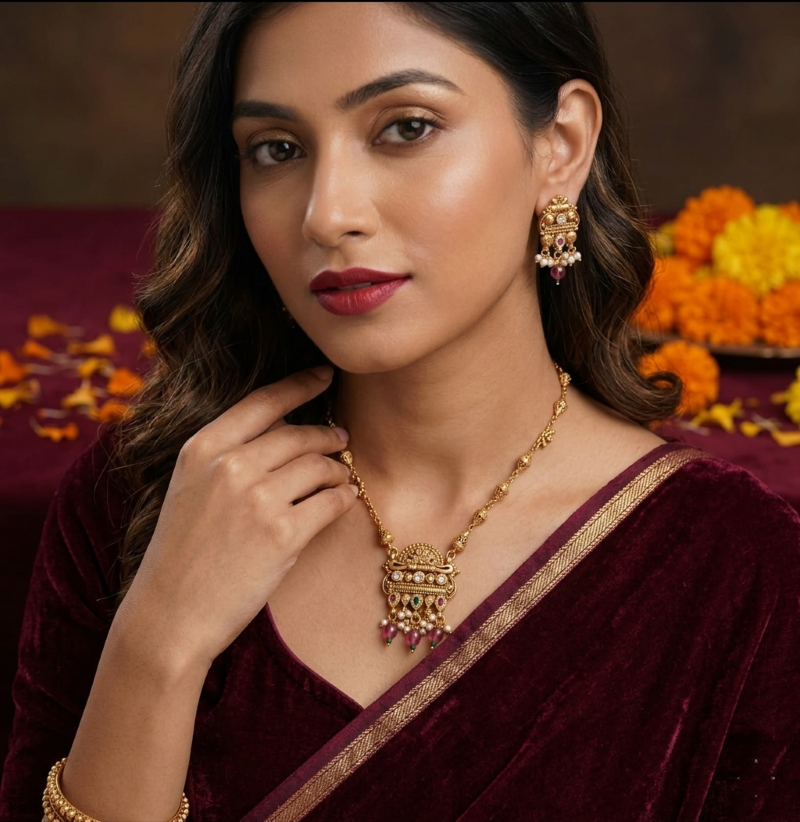 Kundan Rajwadi Pendant Set