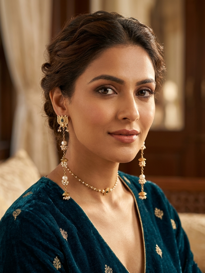 Lotus Pearl Dangler Earrings
