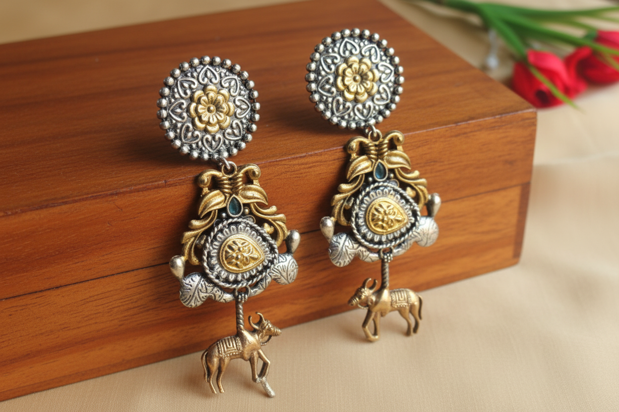 Reya Dual Tone Earrings