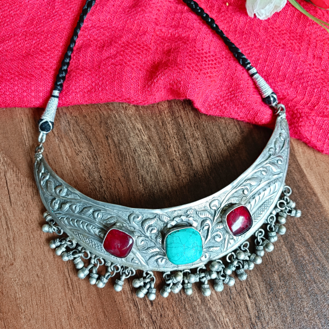 silver oxidised necklace