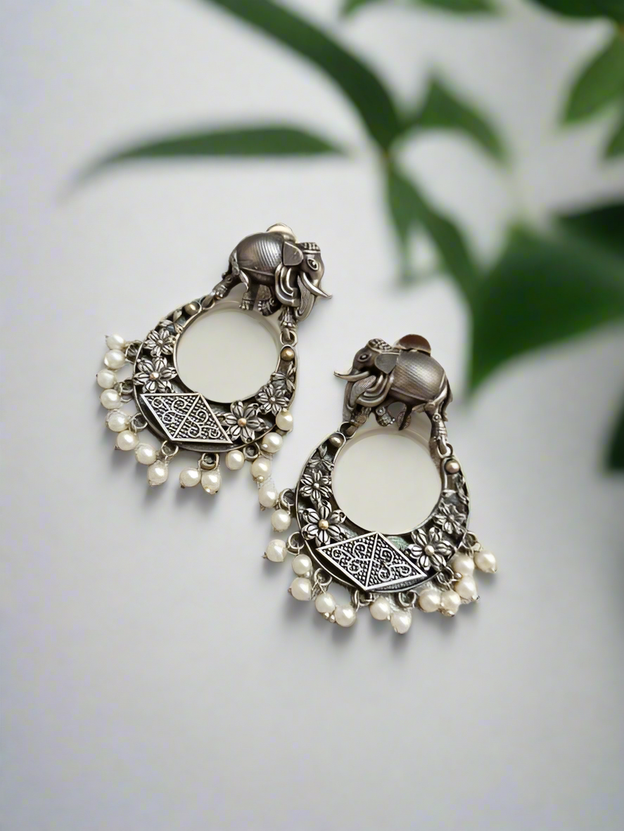 Dihariya Silver Oxidised Earrings