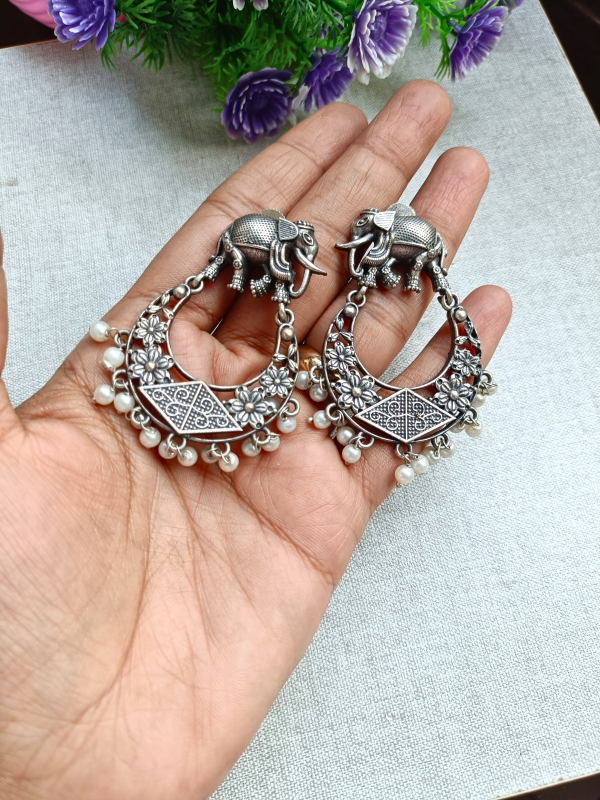 Dihariya Silver Oxidised Earrings