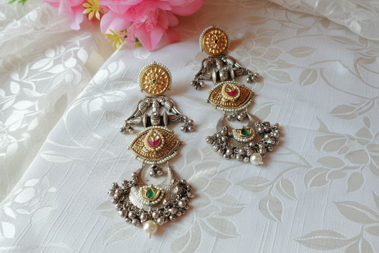 Designer Embossed Dual Tone Ethnic earrings