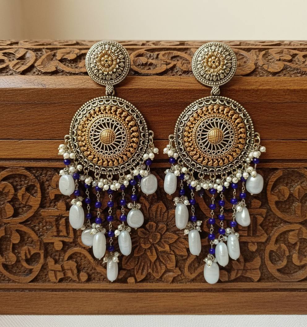 Mannara Oxidised Chandbali Earrings