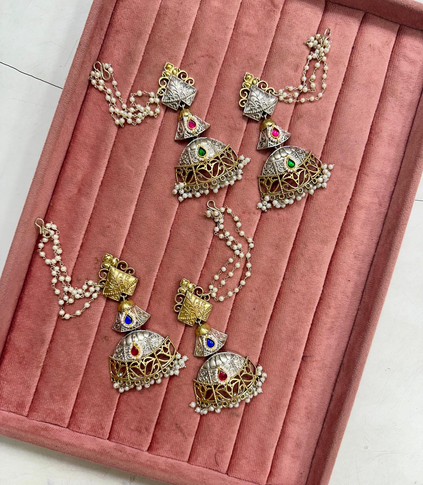 Sunehri Dual Tone Kaan Chain Earrings