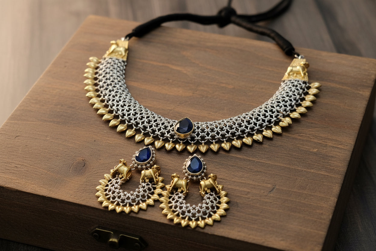 Royal Dual Tone Nandi Necklace Set