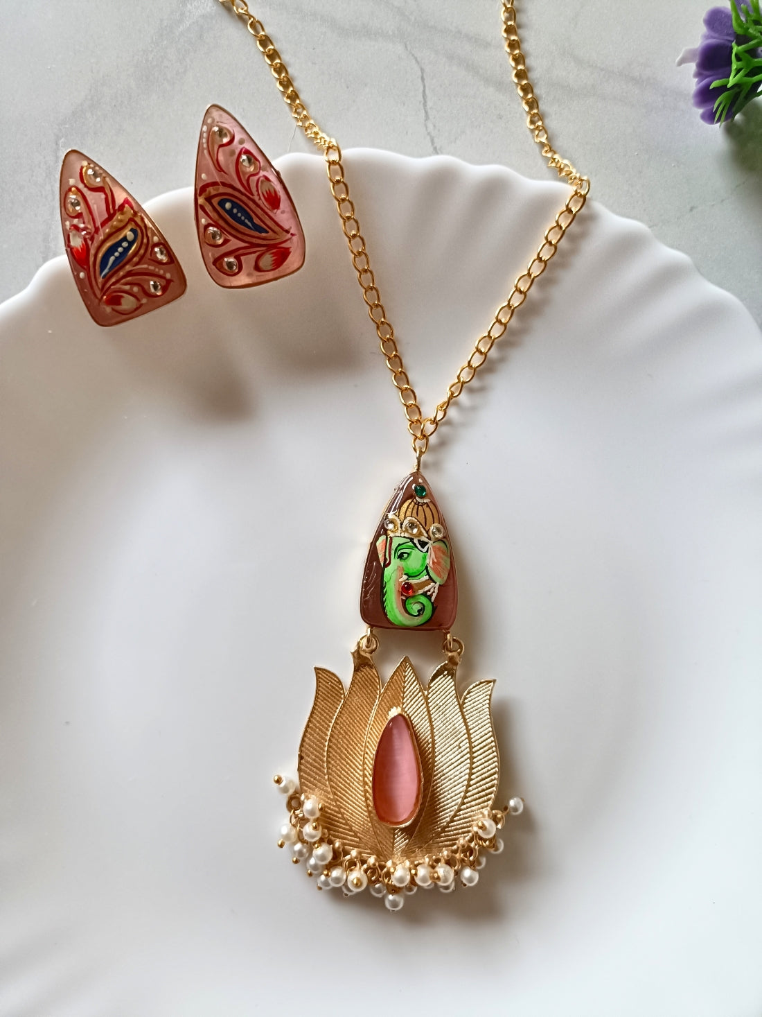 Tanjore Krishna Pendant Set