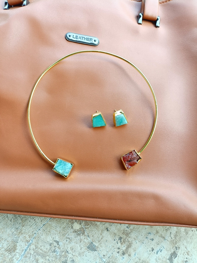 Natural stone Brass Hasli Necklace