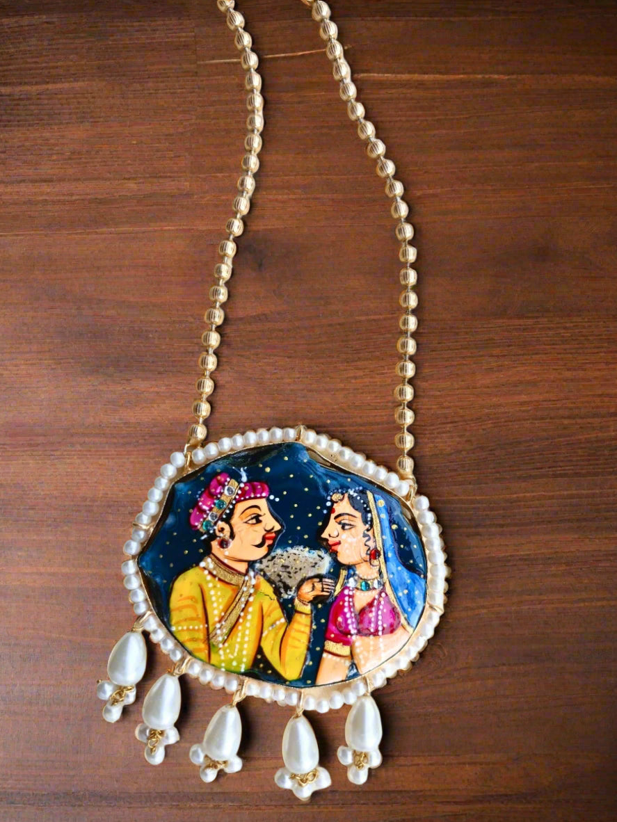 Royal Rajasthani Couple Tanjore Pendant