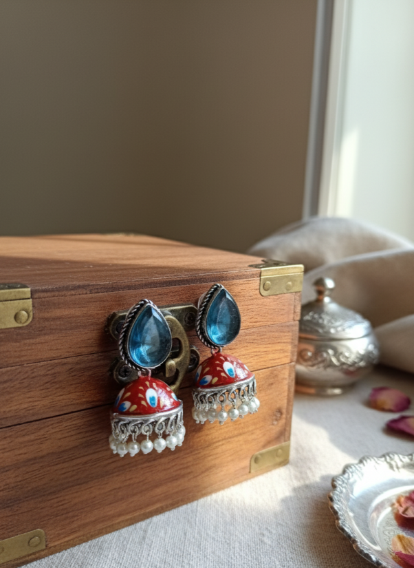 Hand painted Stone Jhumka Earrings