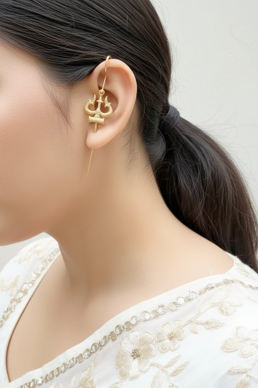 Golden Trishul Needle Earcuff