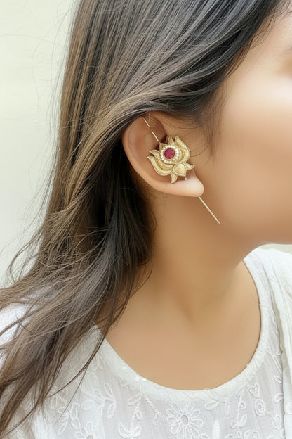 Lotus Ruby Earcuff
