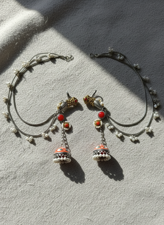 Pearl Chain Ear Cuff Jhumkas