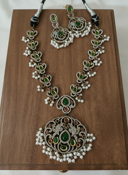 AD Oxidised Necklace Set