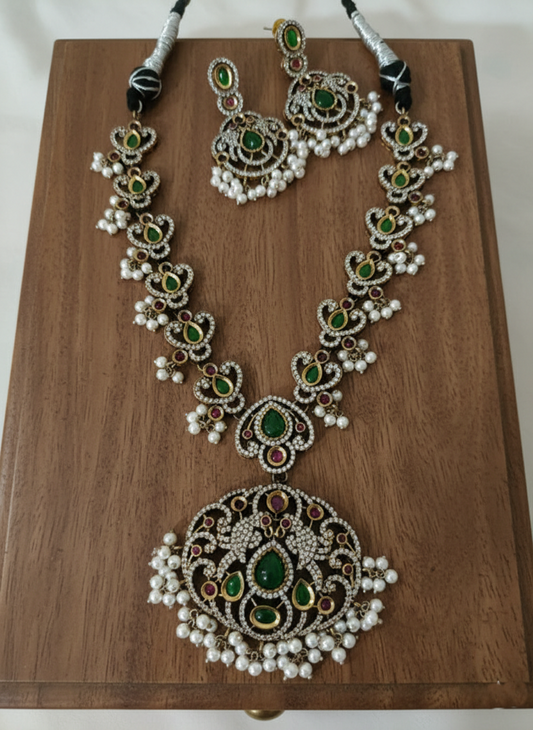 AD Oxidised Necklace Set