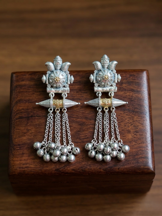 Dual Tone Floral Oxidised Earrings