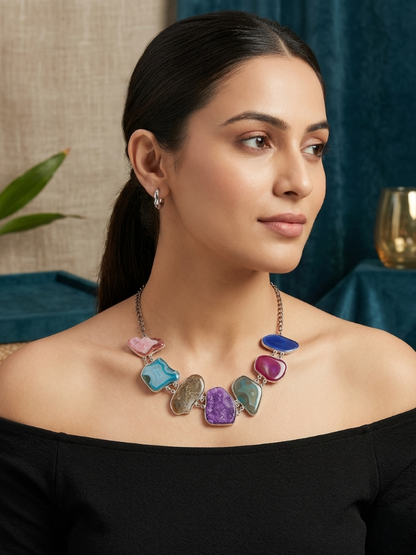 Multi-Color Polished Geode Necklace