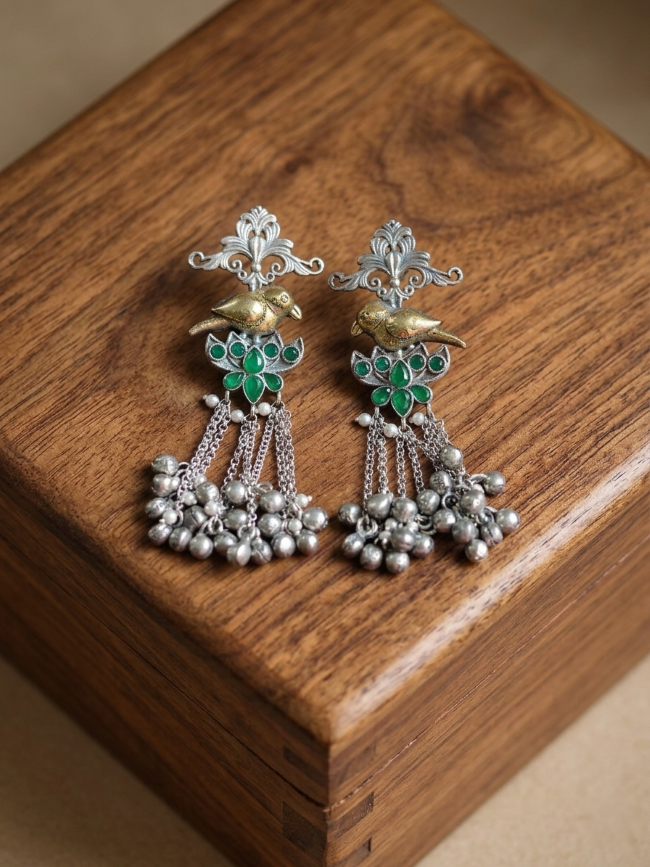 Dual Tone Peacock Chain Earrings
