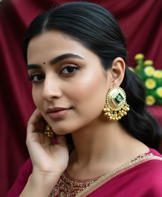 Yamini Golden Kundan Stud Earrings