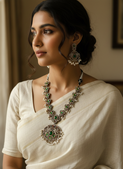 AD Oxidised Necklace Set