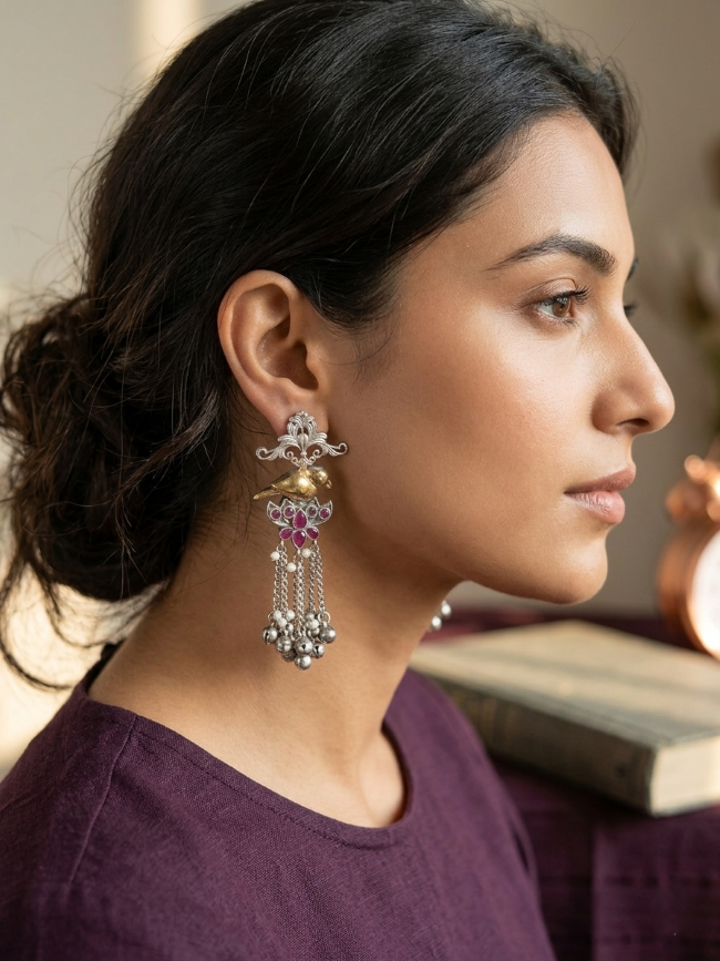 Dual Tone Peacock Chain Earrings