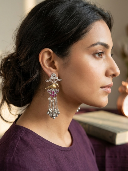 Dual Tone Peacock Chain Earrings