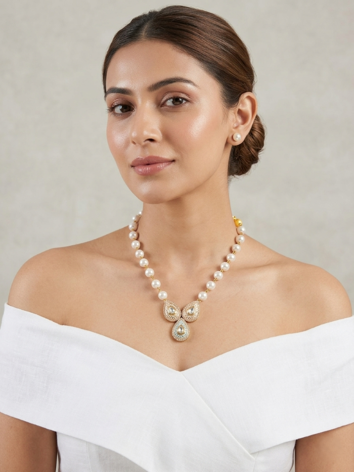 Kundan Pearl Droplet Necklace