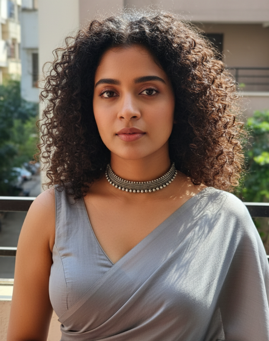 silver oxidised choker