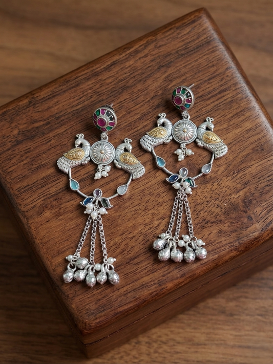 Rangrez Bird Ghungroo Chandbali Earrings
