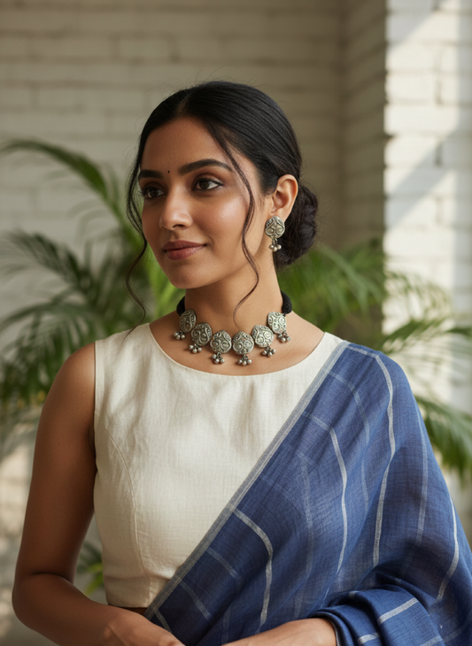 silver oxidised choker set
