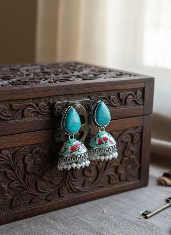 Hand painted Stone Jhumka Earrings
