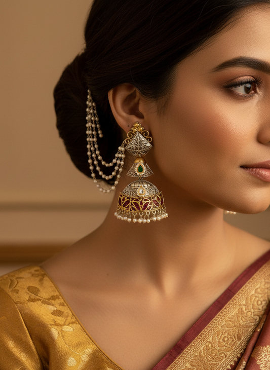 Sunehri Dual Tone Kaan Chain Earrings