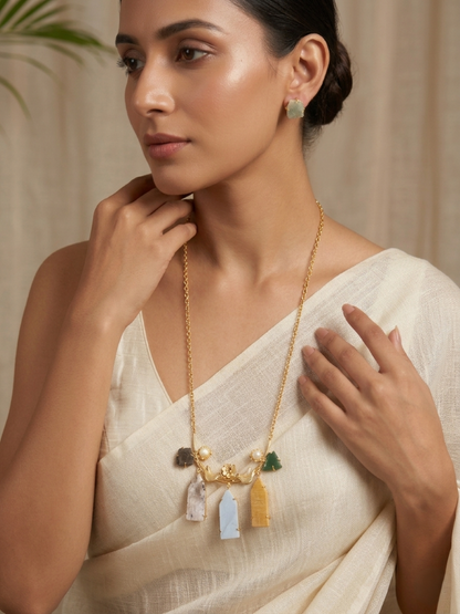 Raw Stone Bird Motif Pendant Set