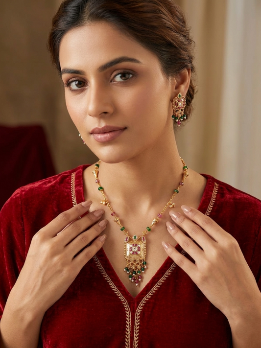 Ruby Kundan Heritage Pendant Set