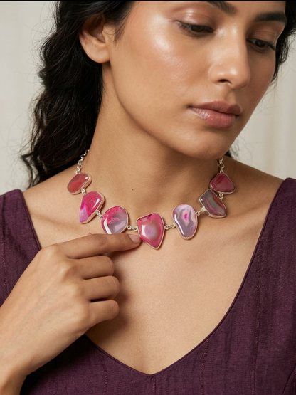 Rose Aura Agate Statement Necklace