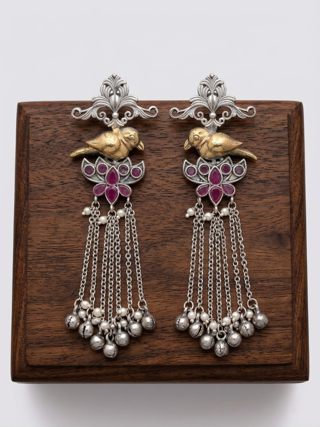 Dual Tone Peacock Chain Earrings