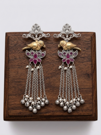Dual Tone Peacock Chain Earrings