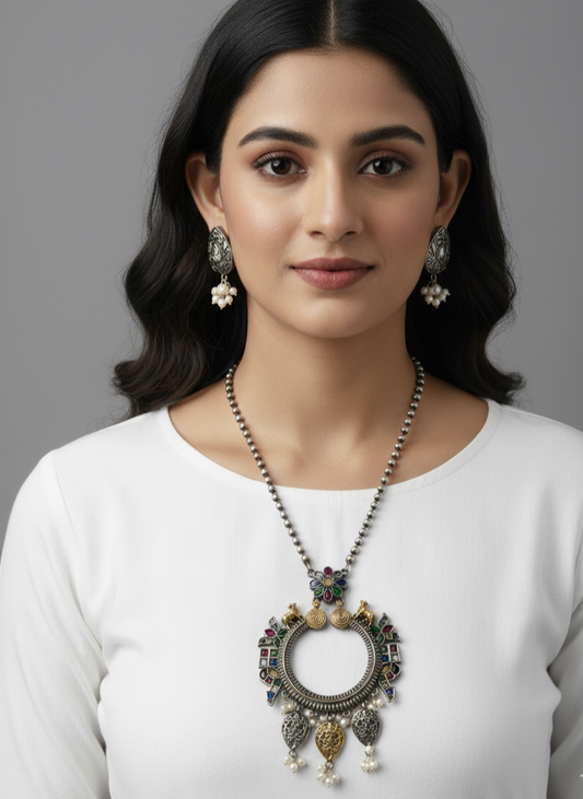 Dual Tone Chain Pendant Set