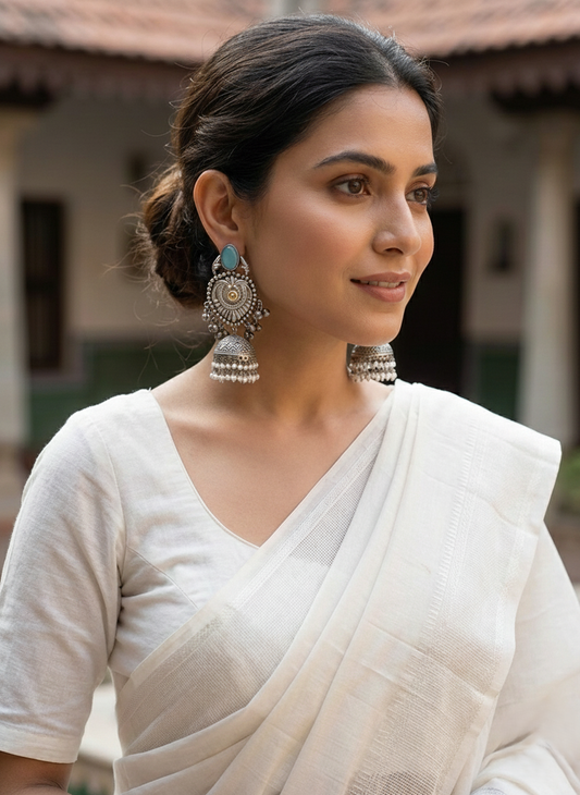 Pankhudi Silver Look Alike Oxidised Jhumka