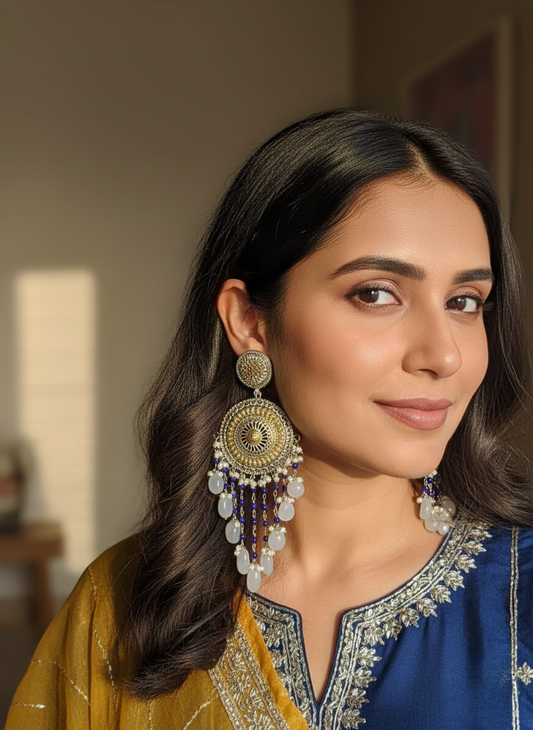 Mannara Oxidised Chandbali Earrings