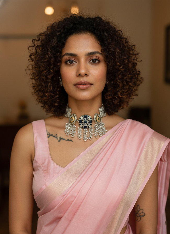 Pearl Dual Tone Oxidised Choker Set