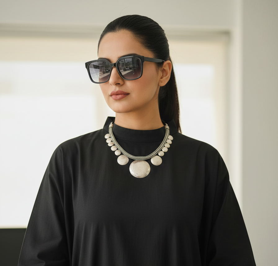 Silver oxidised necklace