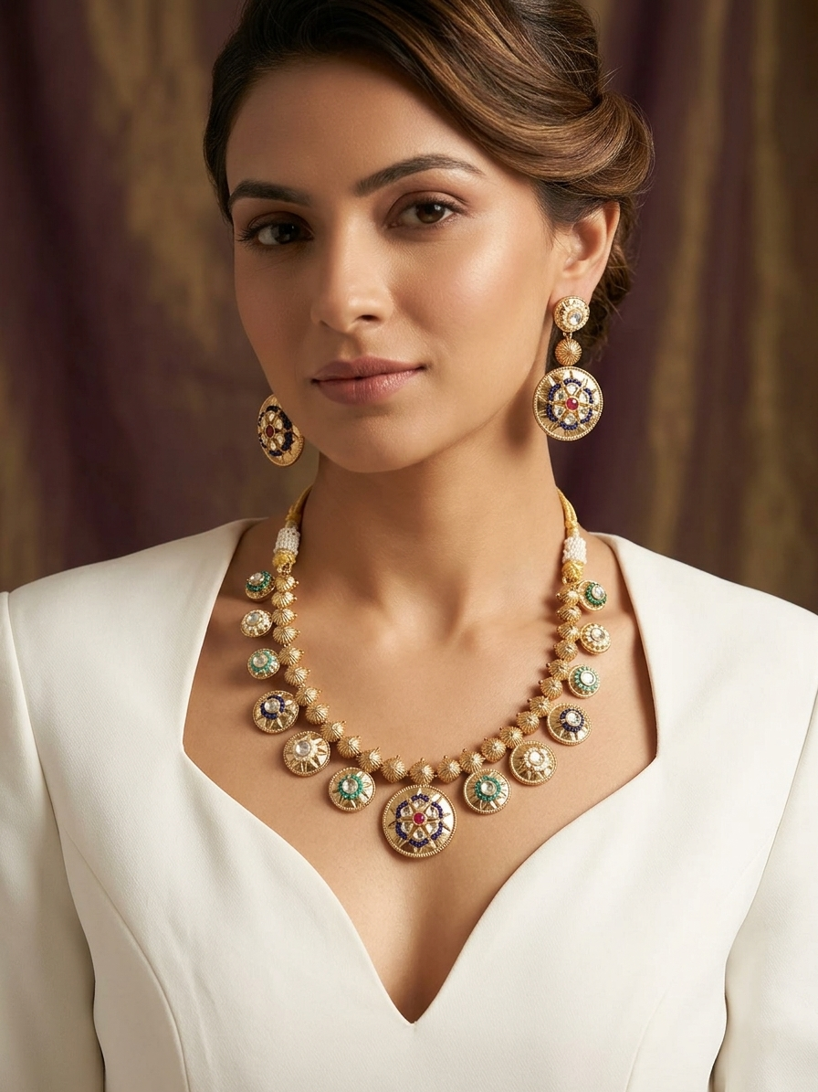 Devika Golden Necklace Set