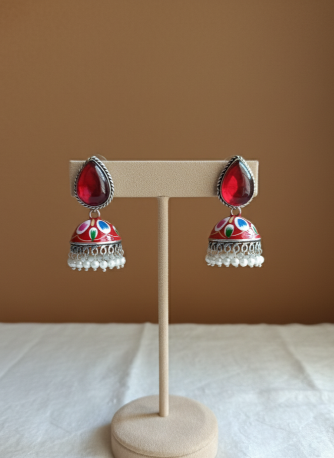 Hand painted Stone Jhumka Earrings