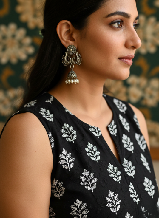 Antique Vedas Oxidised Jhumki Earrings