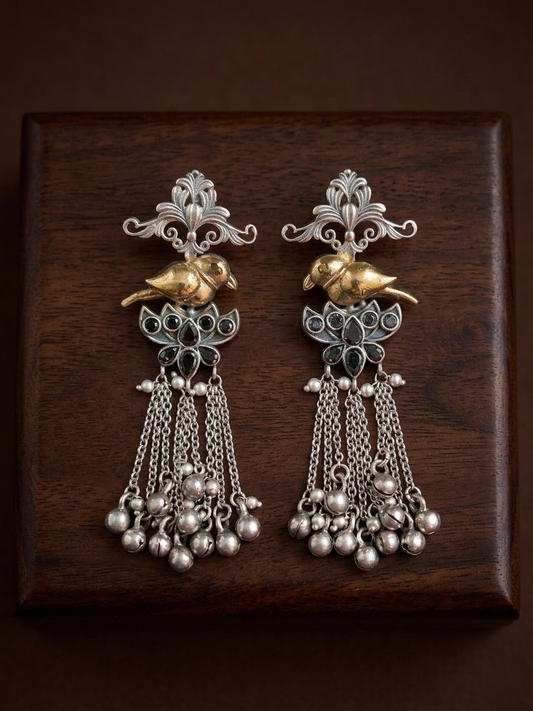 Dual Tone Peacock Chain Earrings